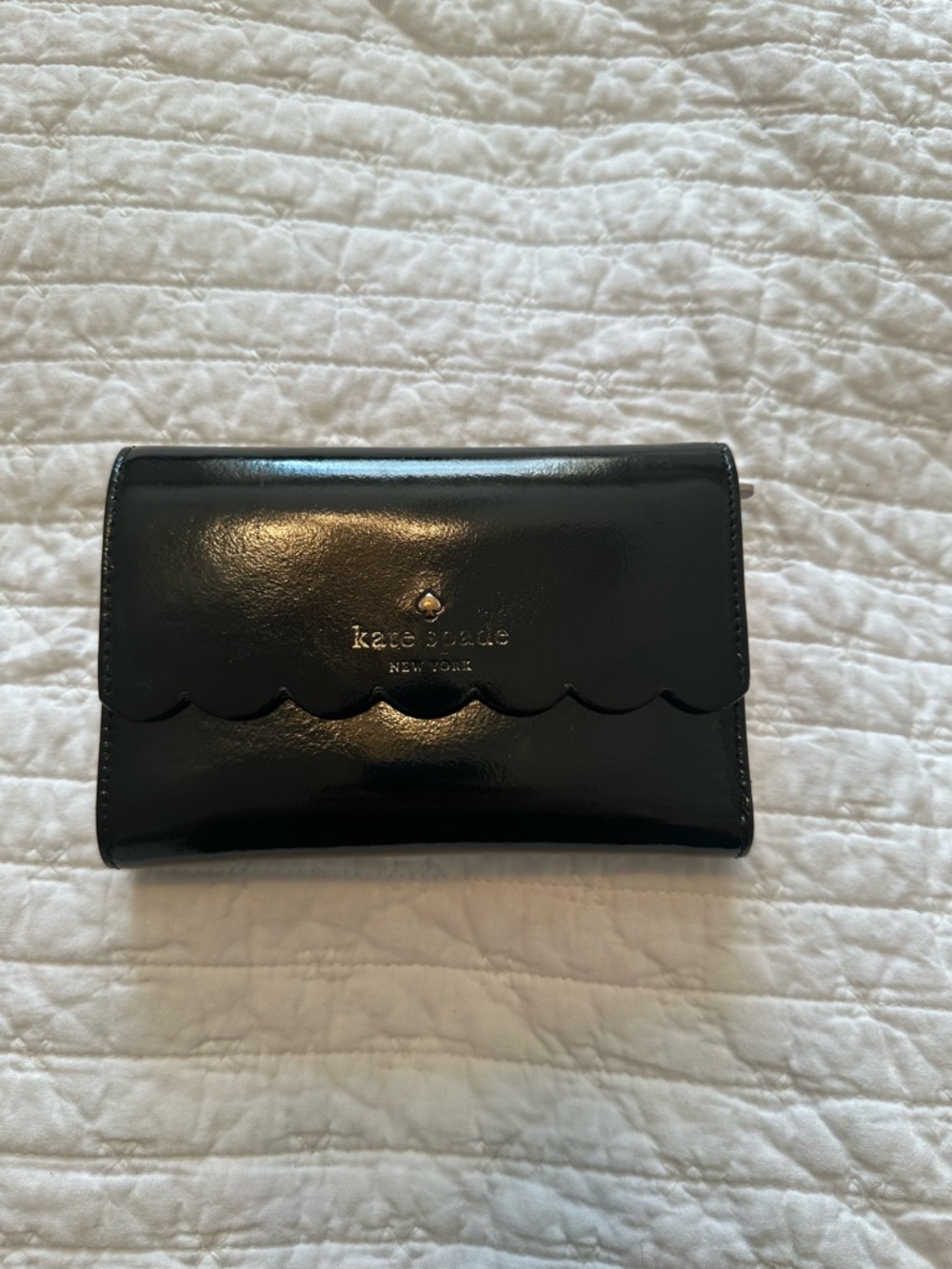 kate spade Black Patent Scallop Flap Wallet